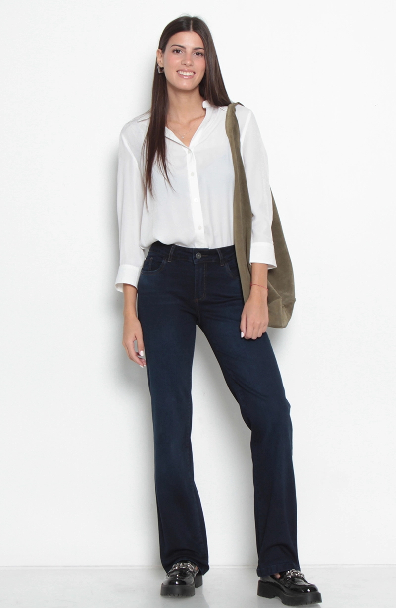 JEANS MUJER RECTO TIRO MEDIO PRETINA BASICA UN BOTON - 5