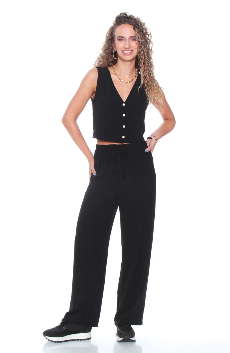 CONJUNTO VEST Y PANTALON WIDE LEG PRETINA ELASTICADA - 1