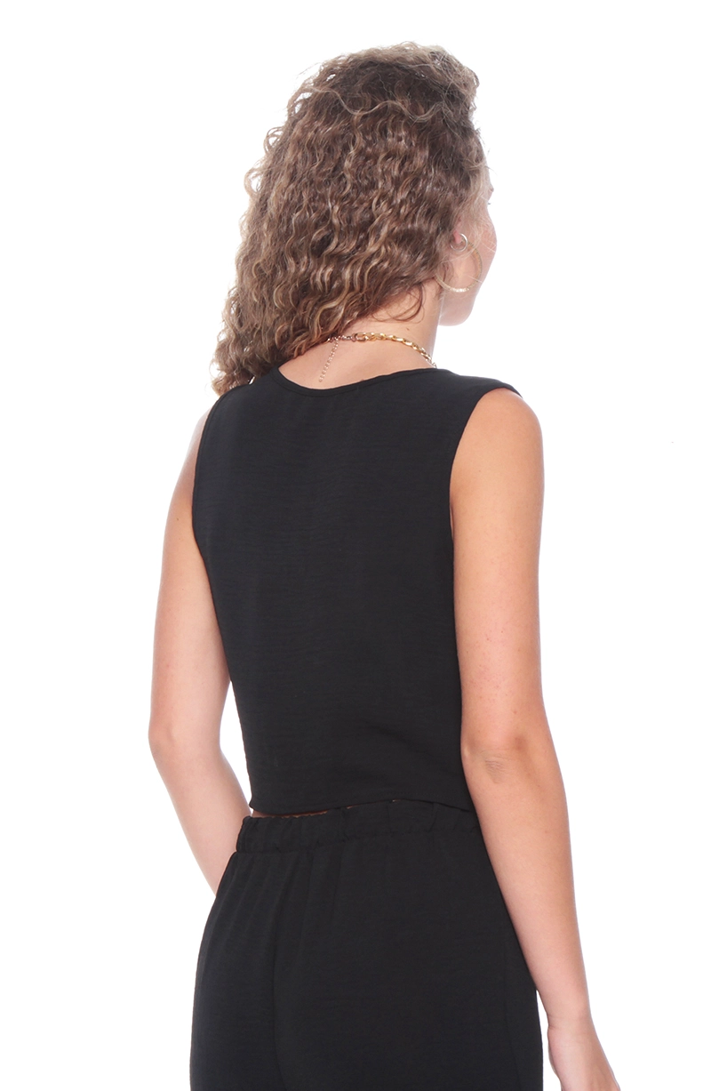 CONJUNTO VEST Y PANTALON WIDE LEG PRETINA ELASTICADA - 5