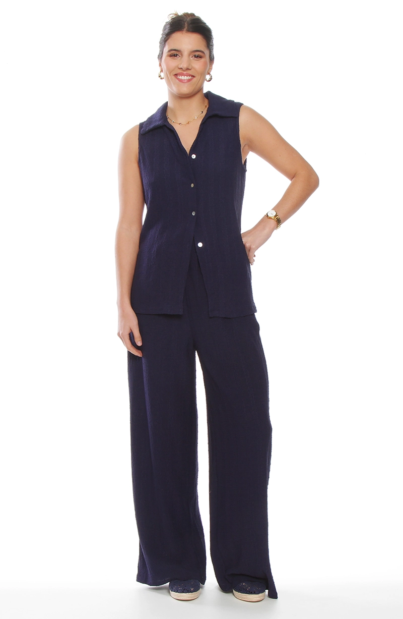CONJUNTO BLUSA SIN MANGA Y PANTALON WIDE LEG - 1