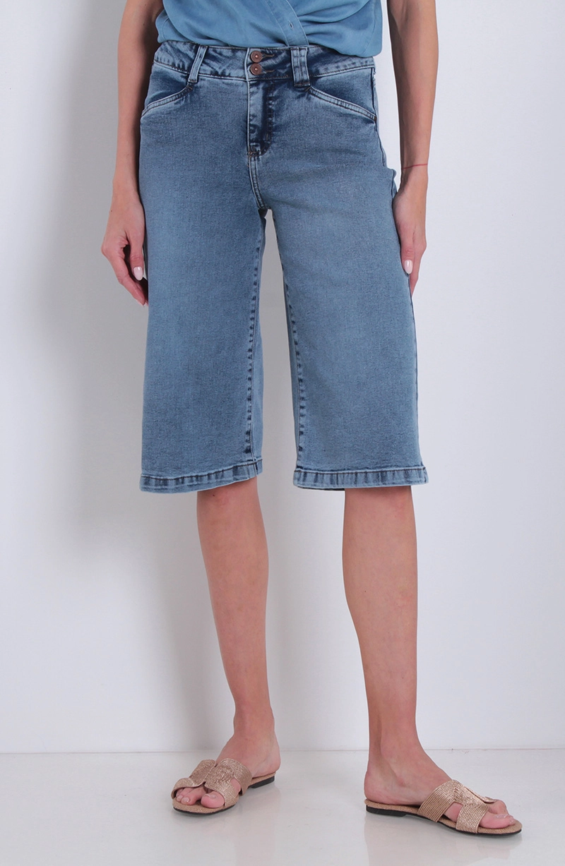 BERMUDA JORT DENIM TIRO ALTO PRETINA INTERNA 2 BOTONES - 1