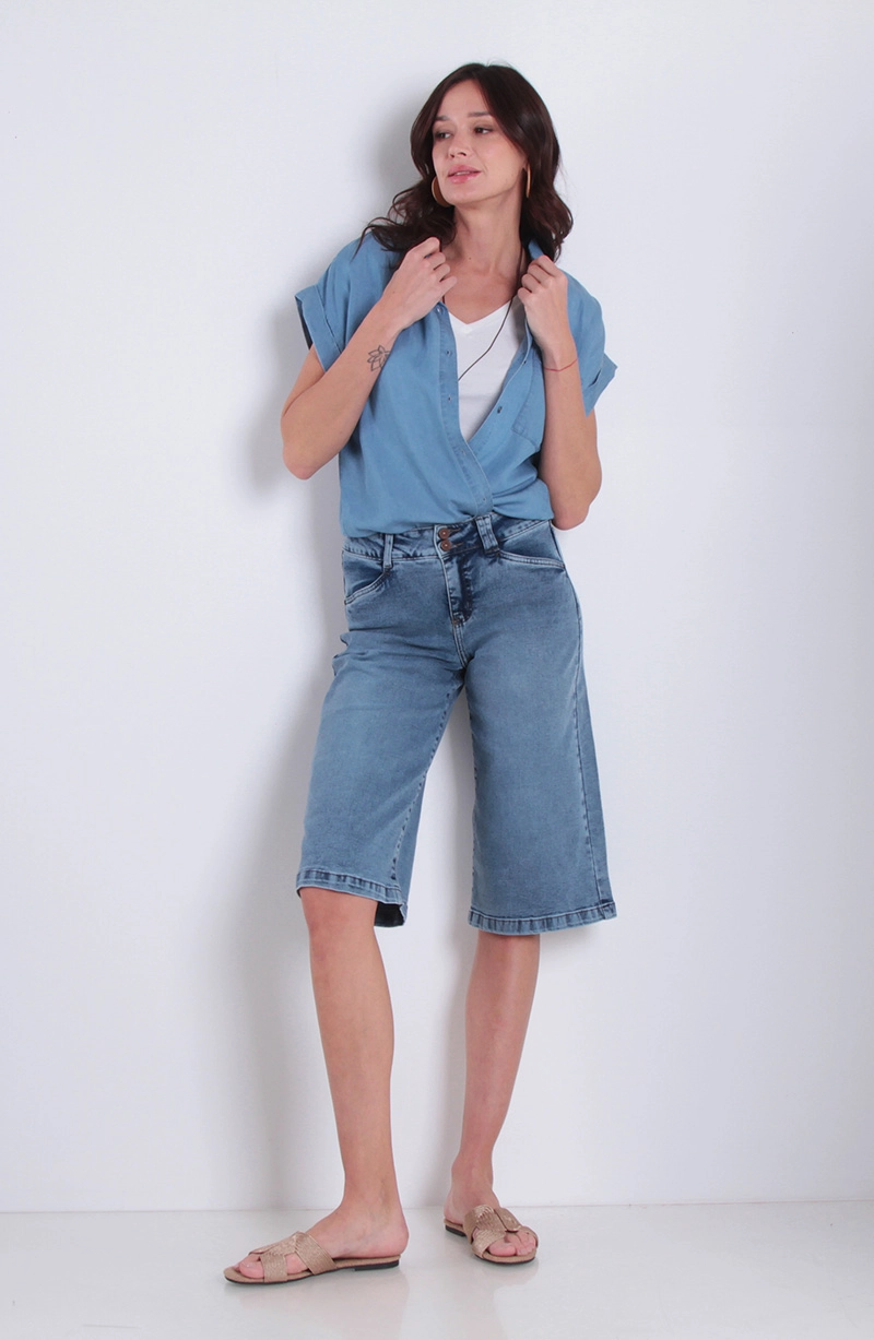 BERMUDA JORT DENIM TIRO ALTO PRETINA INTERNA 2 BOTONES - 3