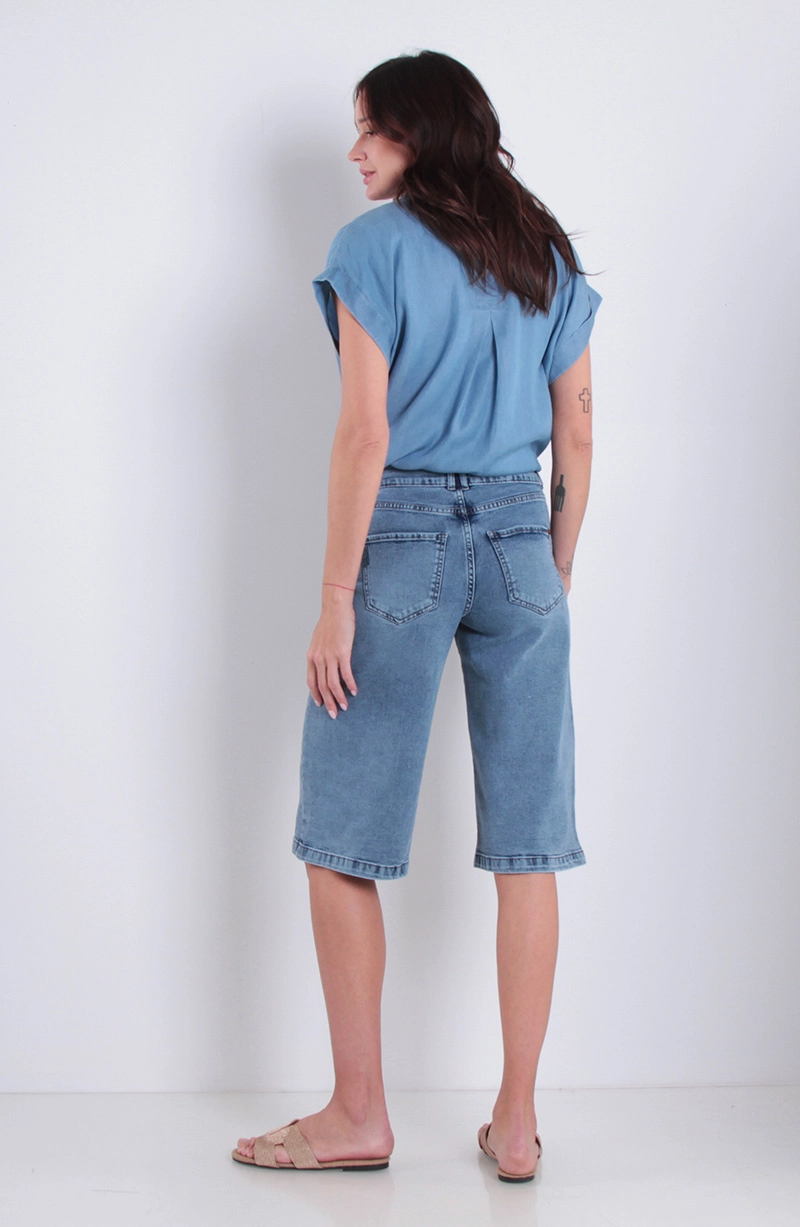 BERMUDA JORT DENIM TIRO ALTO PRETINA INTERNA 2 BOTONES - 5