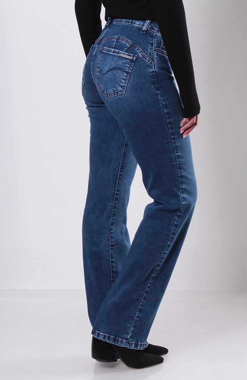 JEANS PUSH UP RECTO TIRO MEDIO PRETINA BASICA UN BOTON - 7