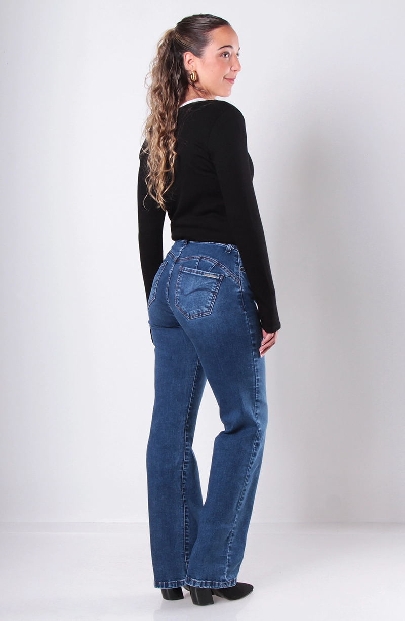 JEANS PUSH UP RECTO TIRO MEDIO PRETINA BASICA UN BOTON - 8