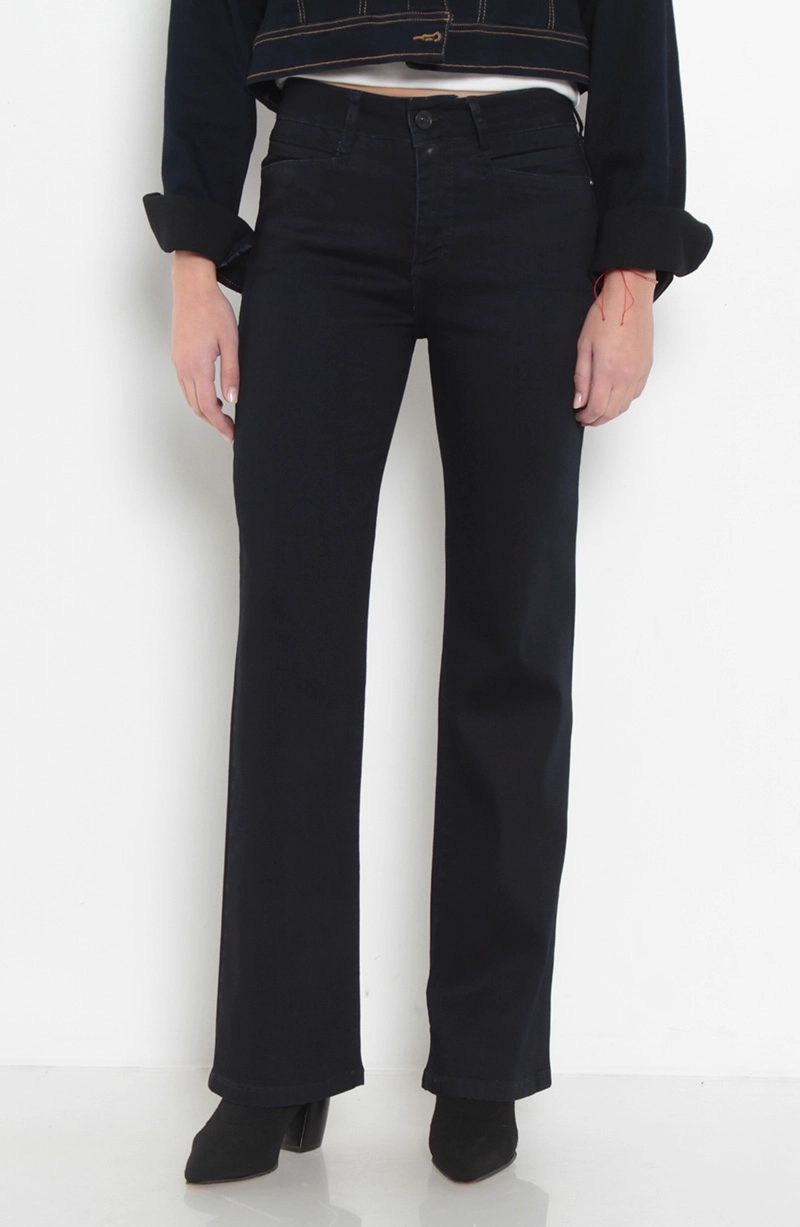 JEANS MUJER RECTO TIRO ALTO PRETINA BASICA CON UN BOTON - 1