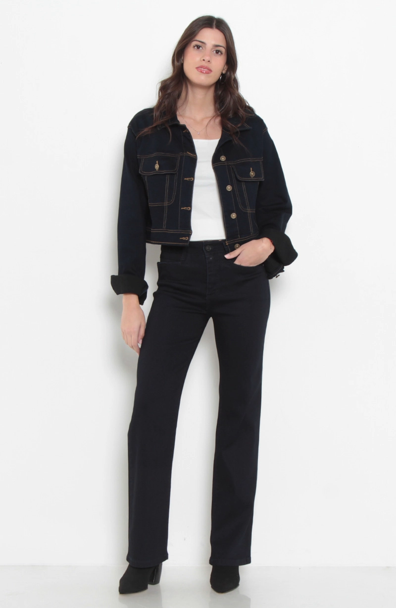 JEANS MUJER RECTO TIRO ALTO PRETINA BASICA CON UN BOTON - 3