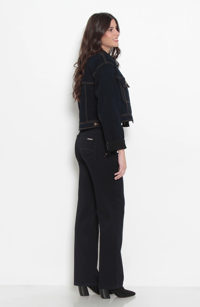 JEANS MUJER RECTO TIRO ALTO PRETINA BASICA CON UN BOTON - 7