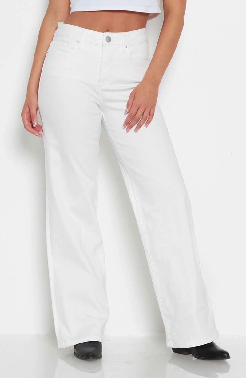 JEANS MUJER  COLOR WIDE LEG TIRO ALTO PRETINA BASICA 1 BOTON - 1