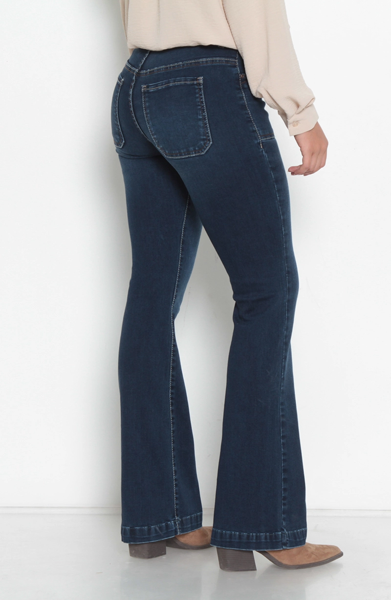 JEANS MUJER CARGO PIERNA FLARE TIRO ALTO PRETINA MEDIA - 7