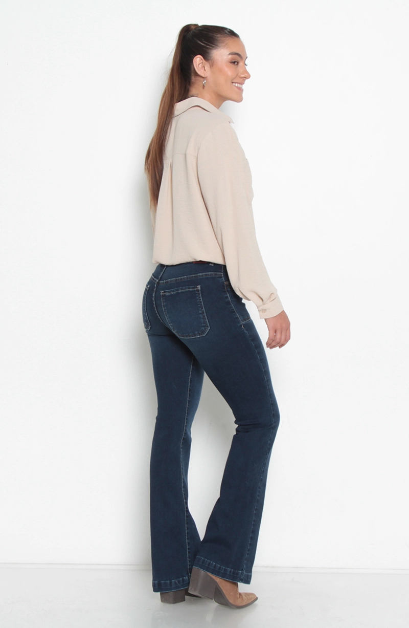 JEANS MUJER CARGO PIERNA FLARE TIRO ALTO PRETINA MEDIA - 8