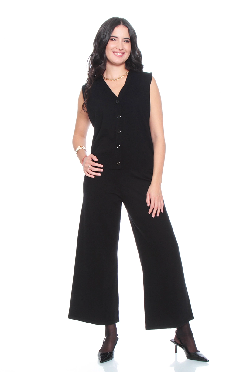 CONJUNTO CHALECO SIN MANGA Y PANTALON WIDE LEG TIRO ALTO - 1
