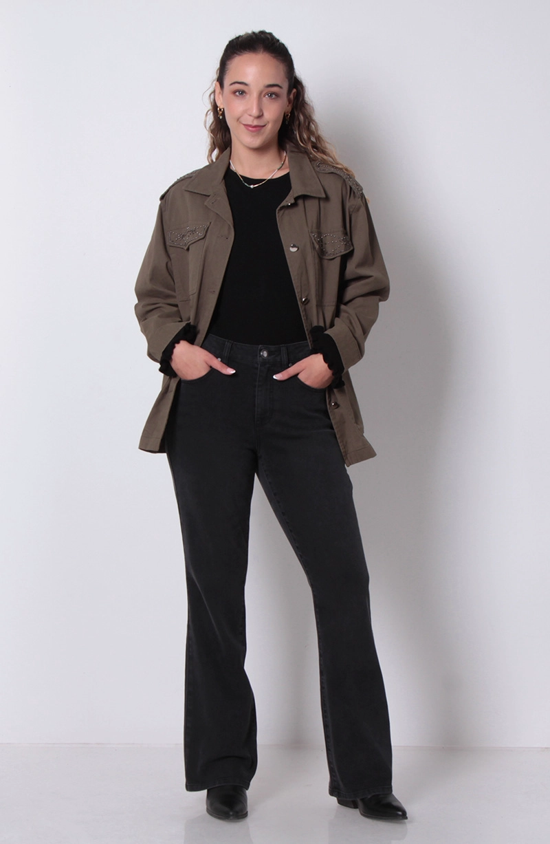 JEANS RECTO TIRO ALTO PRETINA BASICA 1 BOTON - 5