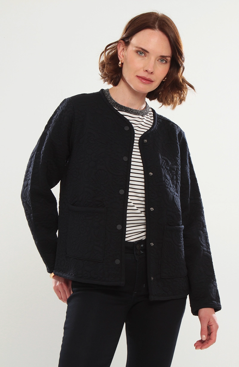 CHAQUETA MANGA LARGA ABOTONADA ESCOTE REDONDO CON BOLSILLOS - 1