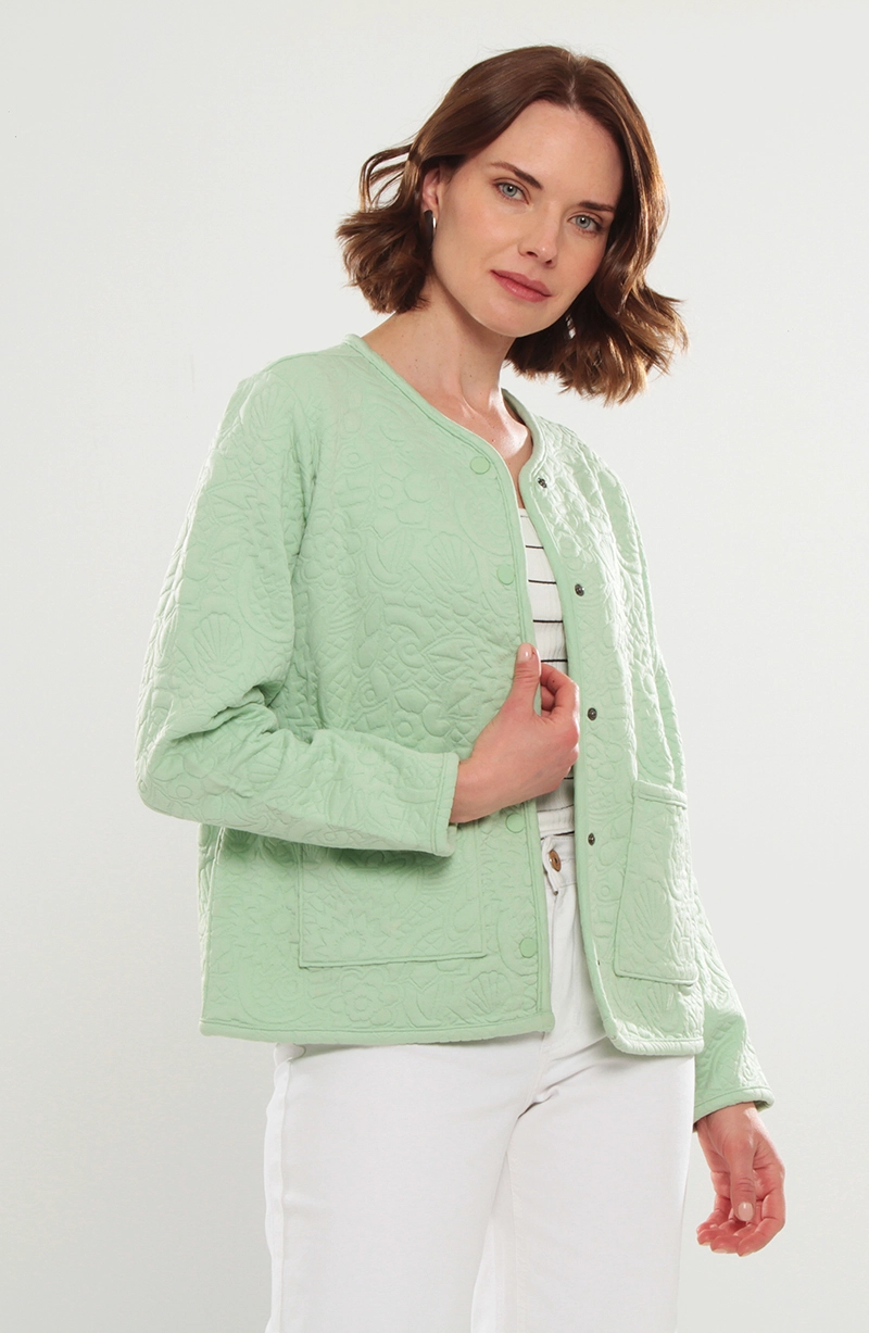 CHAQUETA MANGA LARGA ABOTONADA ESCOTE REDONDO CON BOLSILLOS - 1