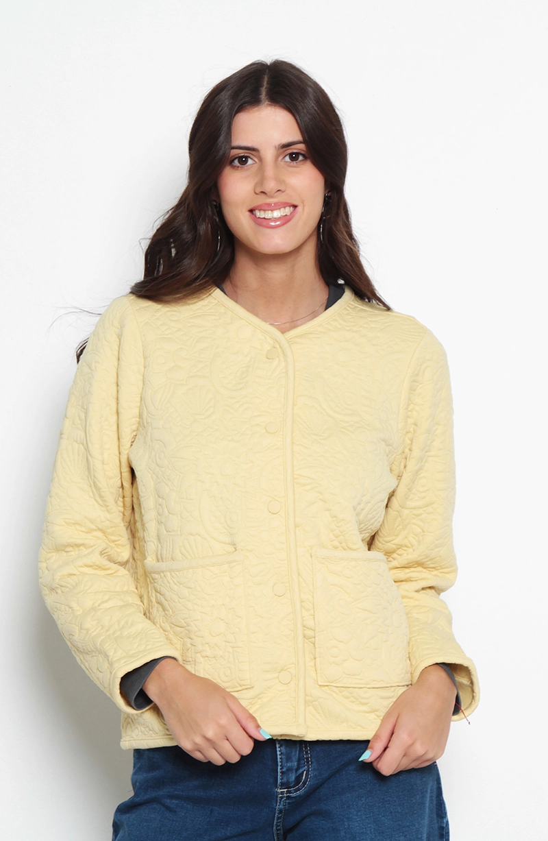 CHAQUETA MANGA LARGA ABOTONADA ESCOTE REDONDO CON BOLSILLOS - 1