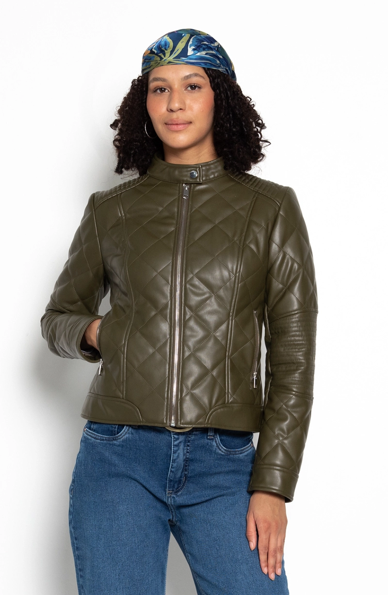 CHAQUETA MANGA LARGA ECOCUERO DIAMOND CON BOLSILLOS - 1