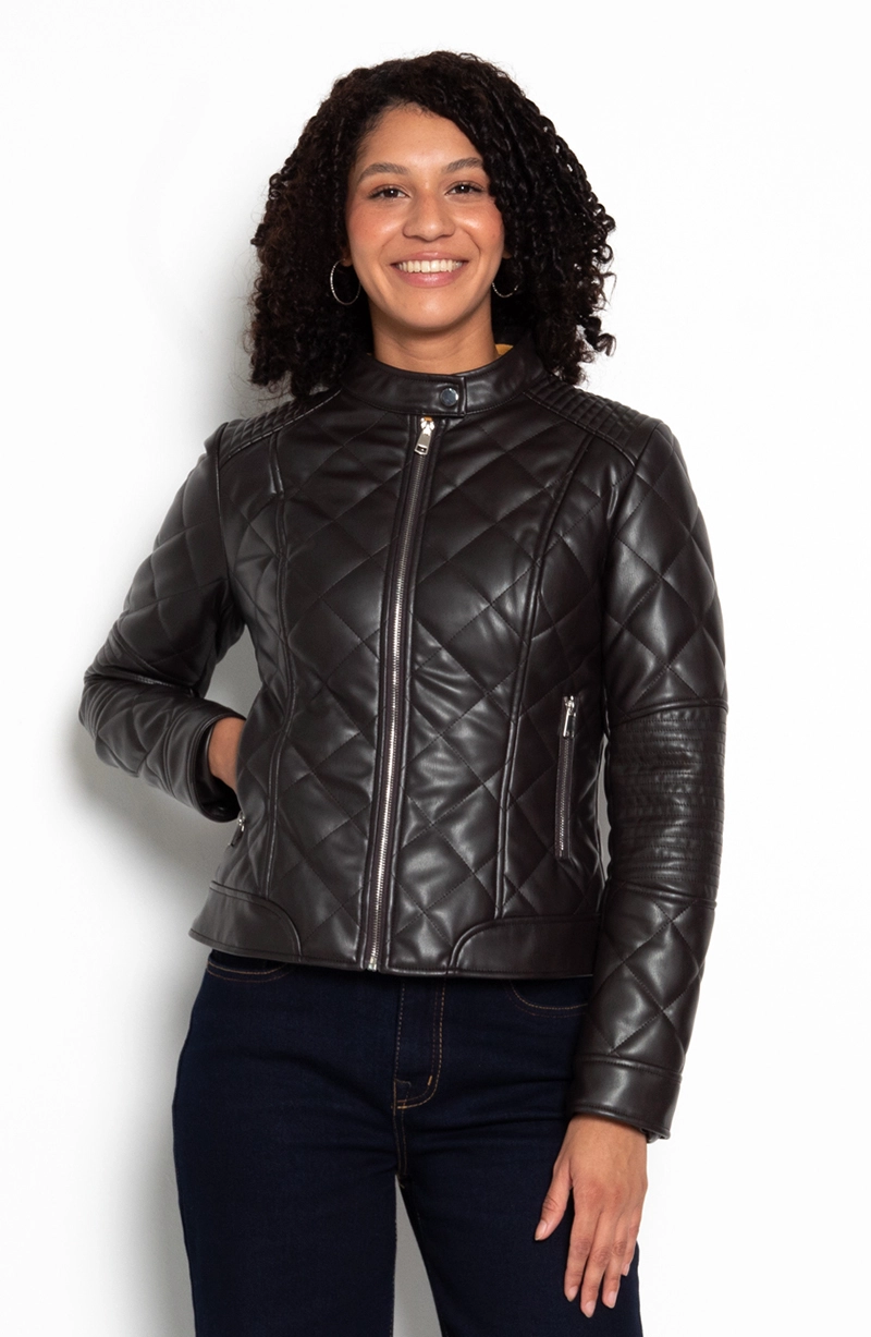 CHAQUETA MANGA LARGA ECOCUERO DIAMOND CON BOLSILLOS - 1