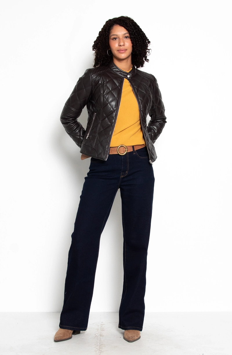 CHAQUETA MANGA LARGA ECOCUERO DIAMOND CON BOLSILLOS - 4