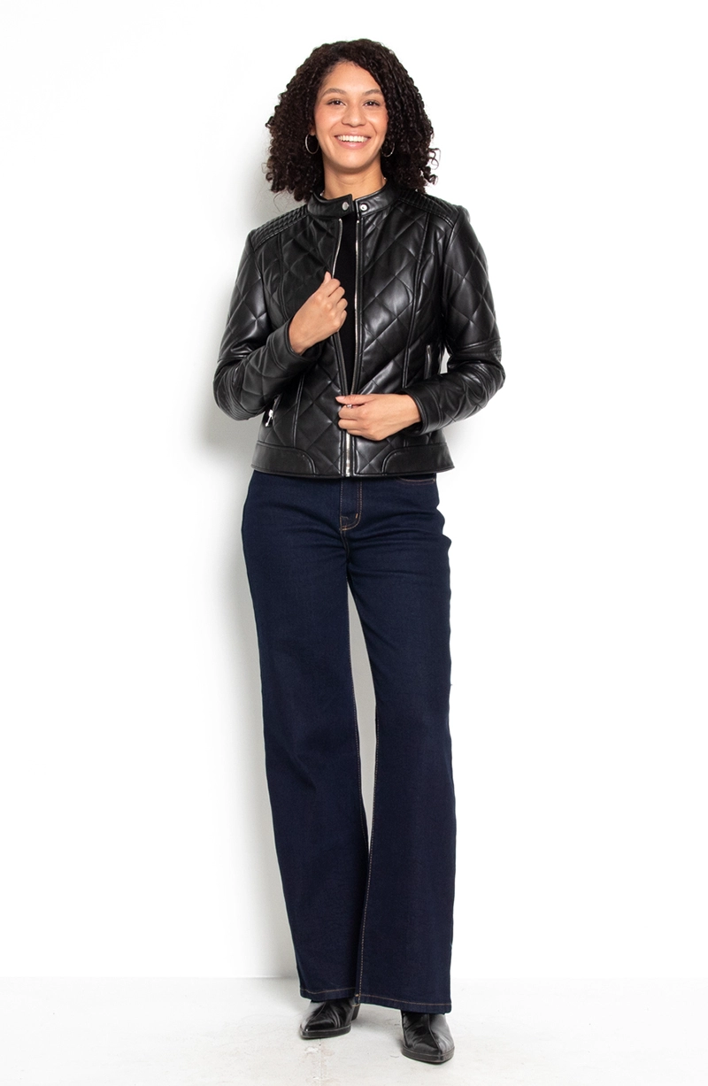 CHAQUETA MANGA LARGA ECOCUERO DIAMOND CON BOLSILLOS - 4