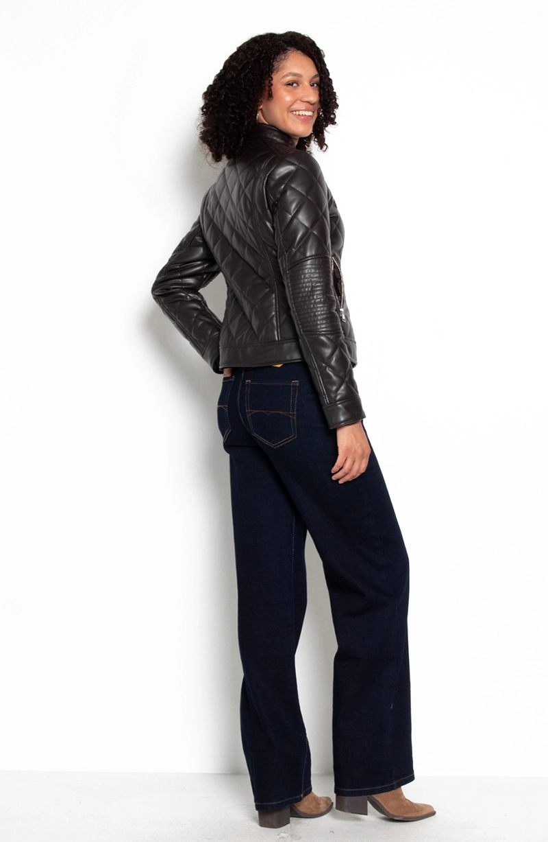 CHAQUETA MANGA LARGA ECOCUERO DIAMOND CON BOLSILLOS - 5