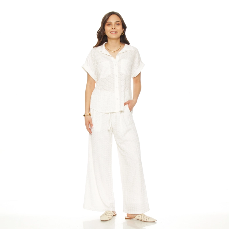 CONJUNTO BLUSA CON BOLSILLO Y PANTALON WIDE LEG TIRO ALTO - 1