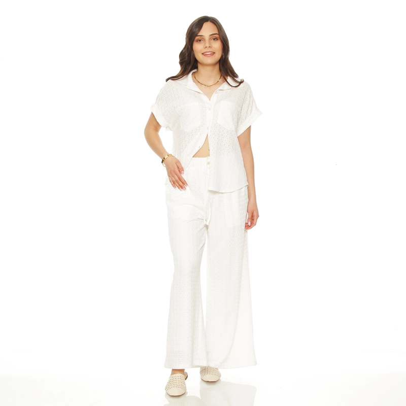 CONJUNTO BLUSA CON BOLSILLO Y PANTALON WIDE LEG TIRO ALTO - 2