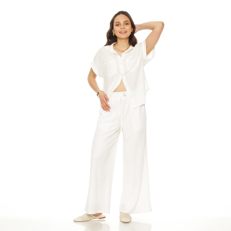 CONJUNTO BLUSA CON BOLSILLO Y PANTALON WIDE LEG TIRO ALTO - 3