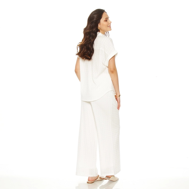 CONJUNTO BLUSA CON BOLSILLO Y PANTALON WIDE LEG TIRO ALTO - 4