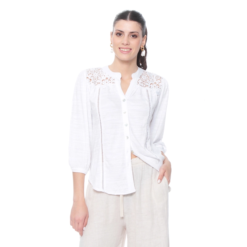 BLUSA MANGA 3/4 CON BRODERY EN DELANTERO Y ESPALDA ESCOTE V - 4