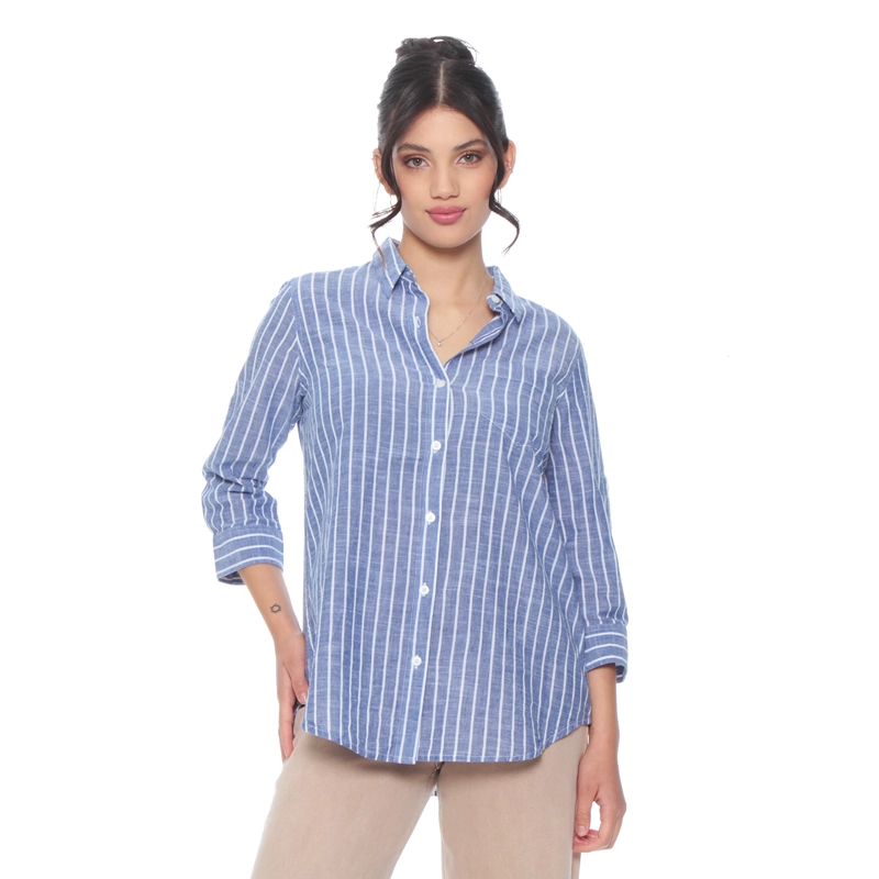 BLUSA MANGA 3/4 LISTADA ABOTONADA EN DELANTERO - 1