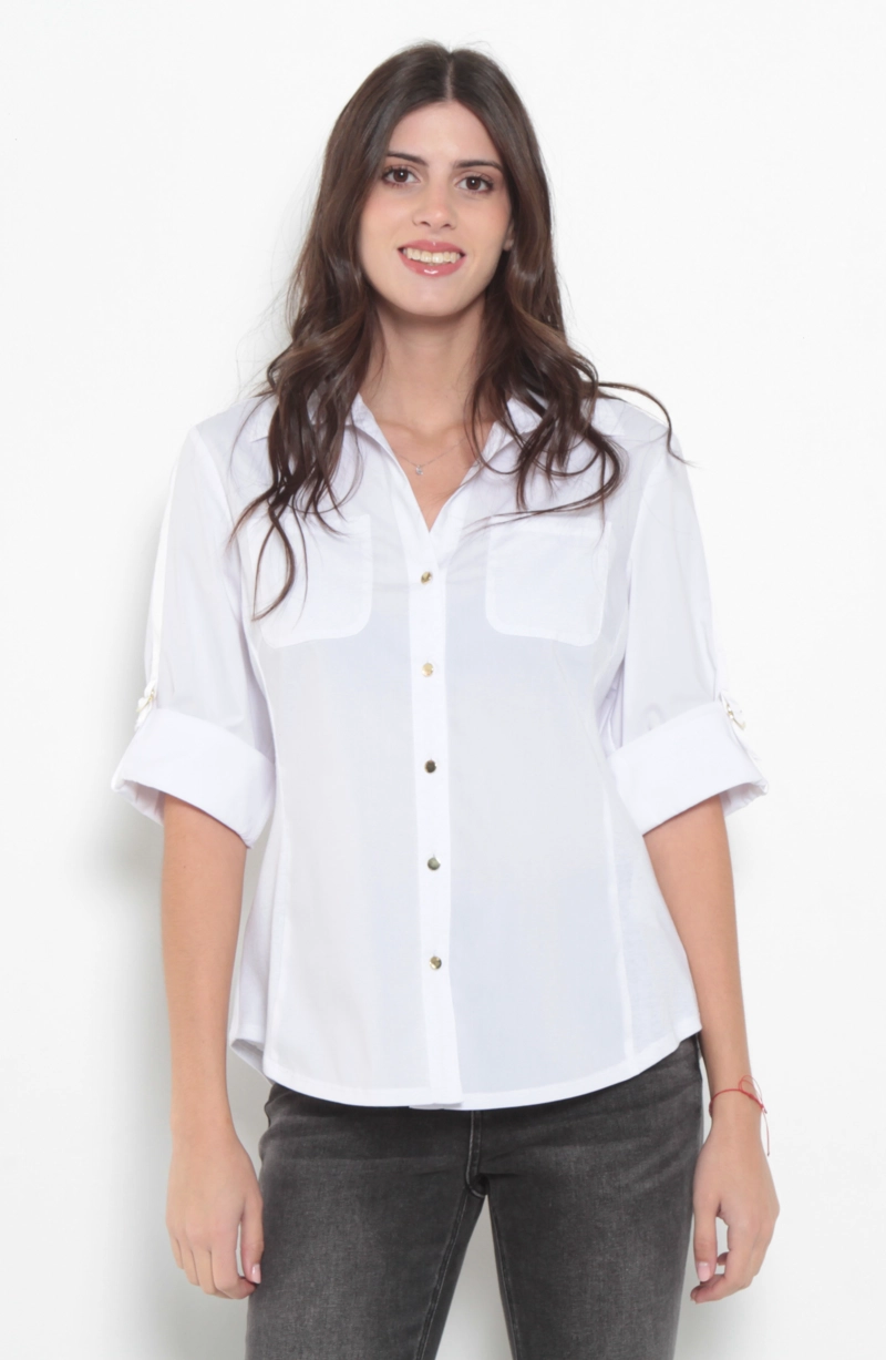 BLUSA MANGA 3/4 ESCOTE V CON BOLSILLOS - 1