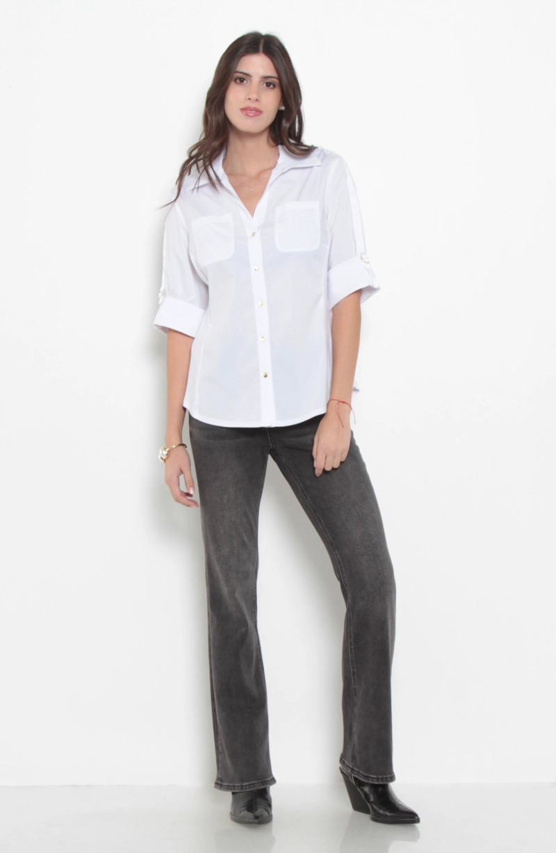 BLUSA MANGA 3/4 ESCOTE V CON BOLSILLOS - 4