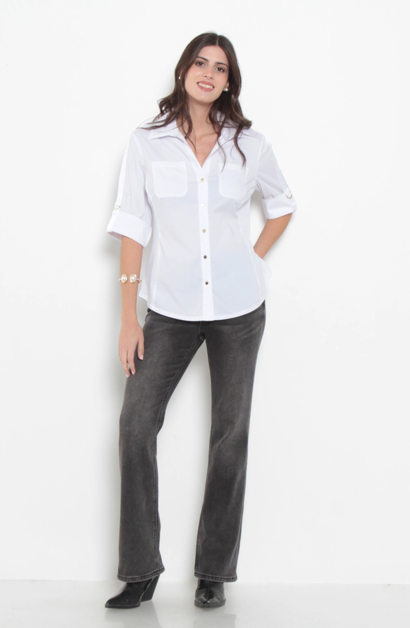 BLUSA MANGA 3/4 ESCOTE V CON BOLSILLOS - 5