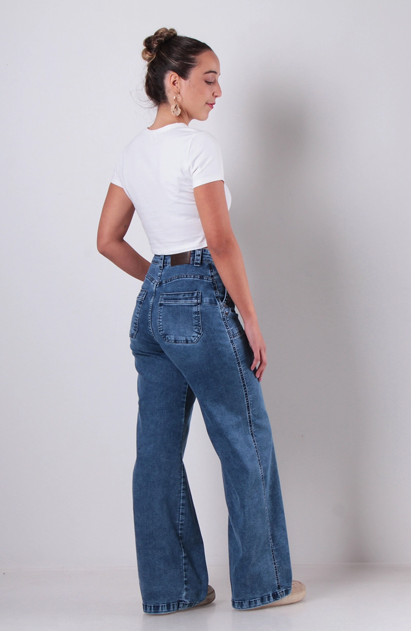 JEANS MUJER CARGO RECTO TIRO ALTO PRETINA UN BOTON - 8