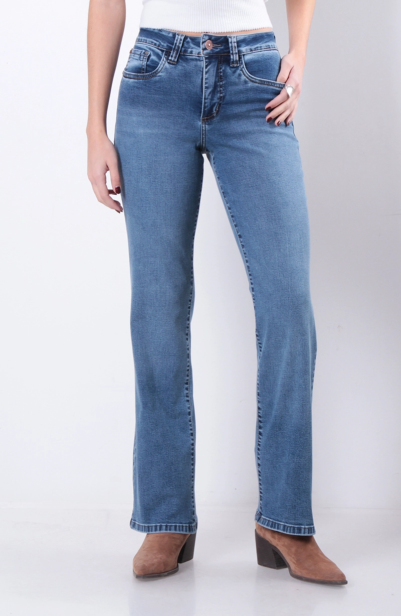 JEANS MUJER RECTO TIRO ALTO  PRETINA BASICA PUSH IN PUSH UP - 1