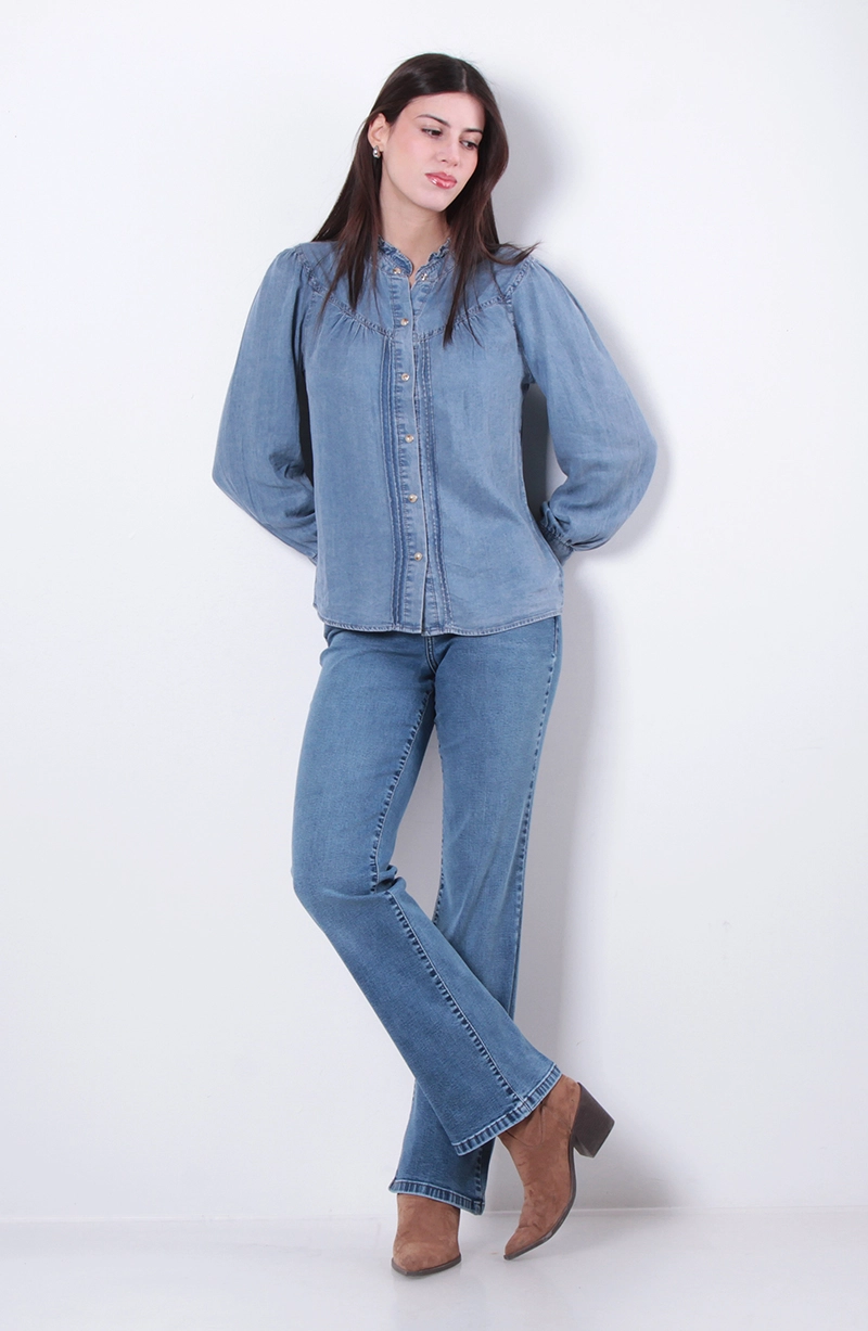 JEANS MUJER RECTO TIRO ALTO  PRETINA BASICA PUSH IN PUSH UP - 4