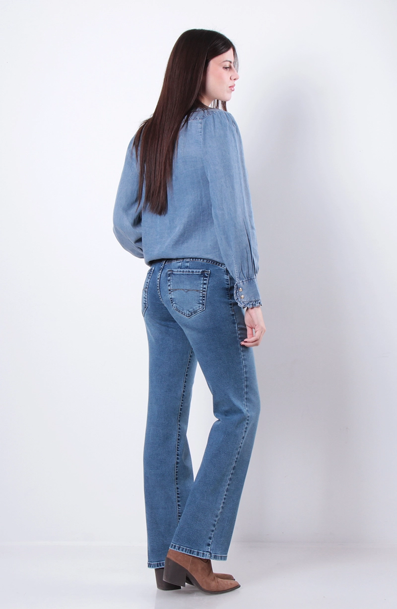 JEANS MUJER RECTO TIRO ALTO  PRETINA BASICA PUSH IN PUSH UP - 7