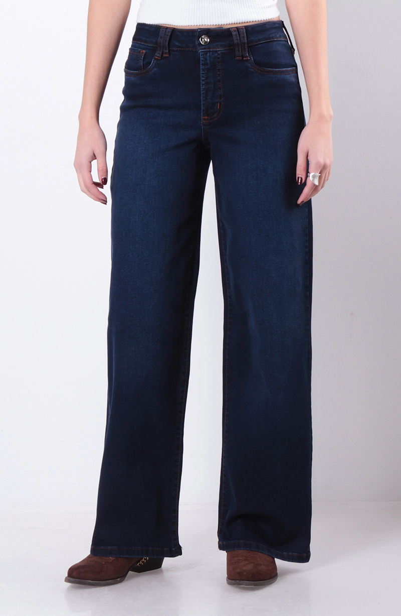 JEANS MUJER BASICO WIDE TIRO MEDIO PRETINA UN BOTON - 1