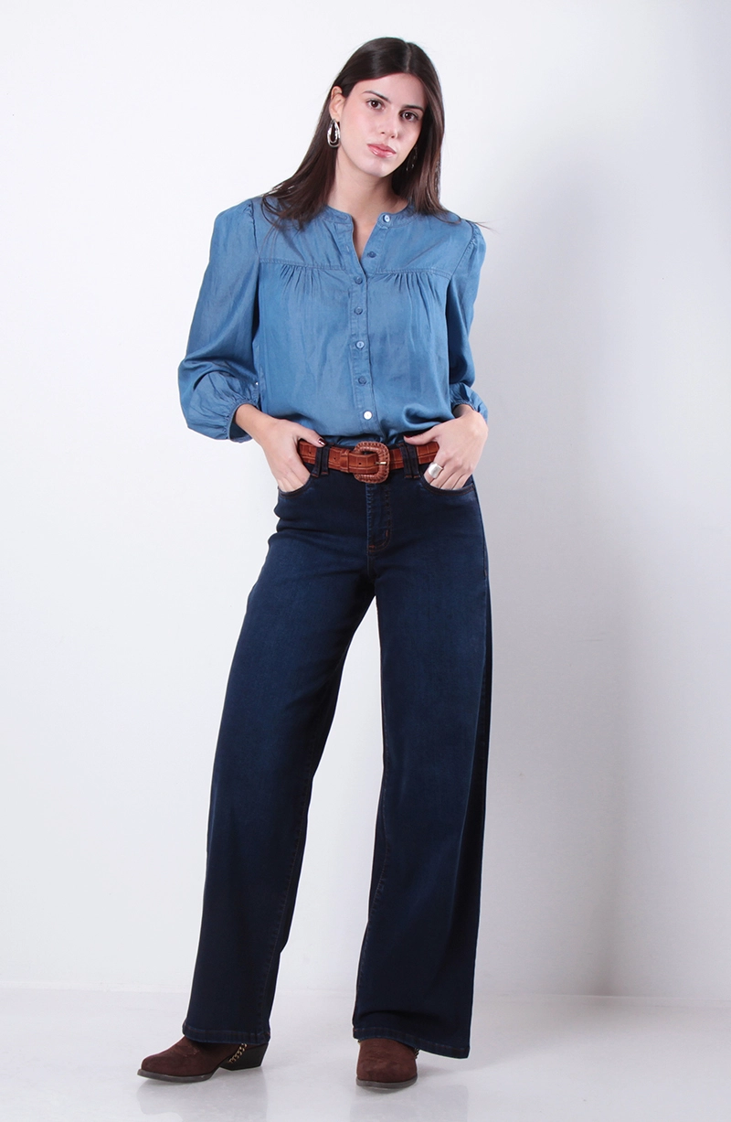 JEANS MUJER BASICO WIDE TIRO MEDIO PRETINA UN BOTON - 4