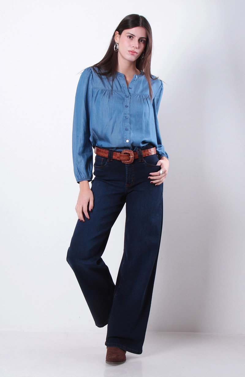 JEANS MUJER BASICO WIDE TIRO MEDIO PRETINA UN BOTON - 5