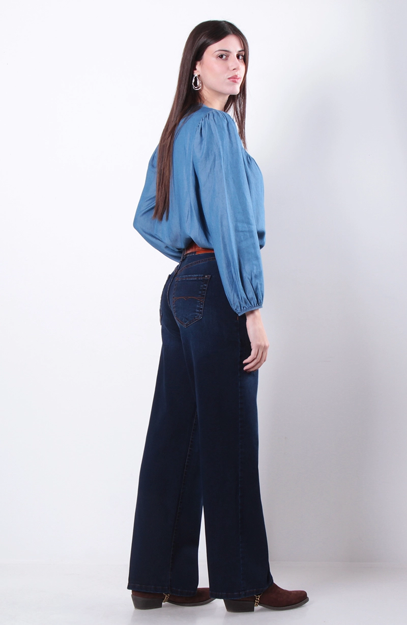 JEANS MUJER BASICO WIDE TIRO MEDIO PRETINA UN BOTON - 9