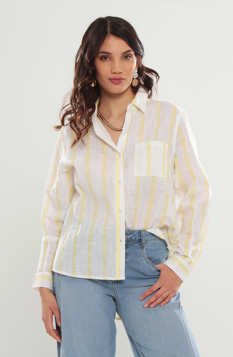 BLUSA LISTADA MANGA LARGA ABOTONADA EN DELANTERO - 1