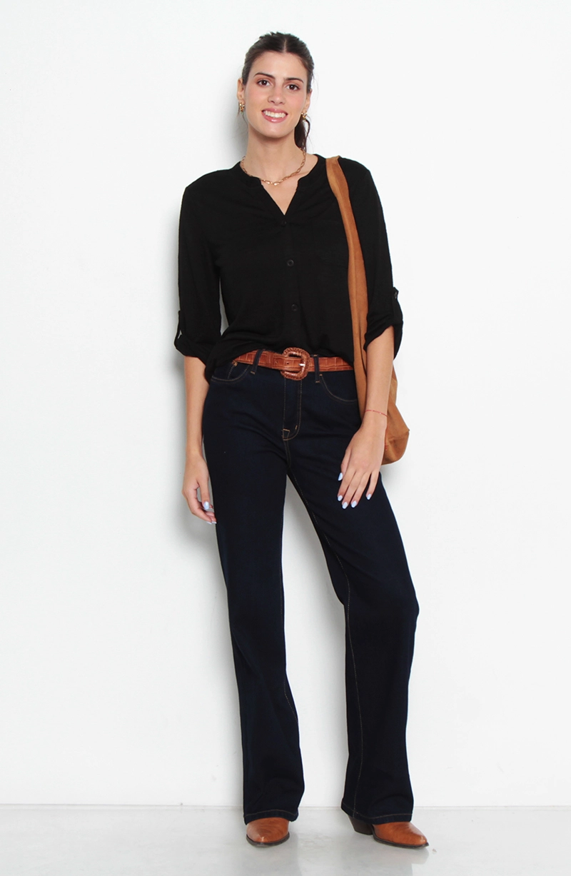 BLUSA MANGA 3/4 ABOTONADO EN DELANTERO CON BOLSILLO ESCOTE V - 5