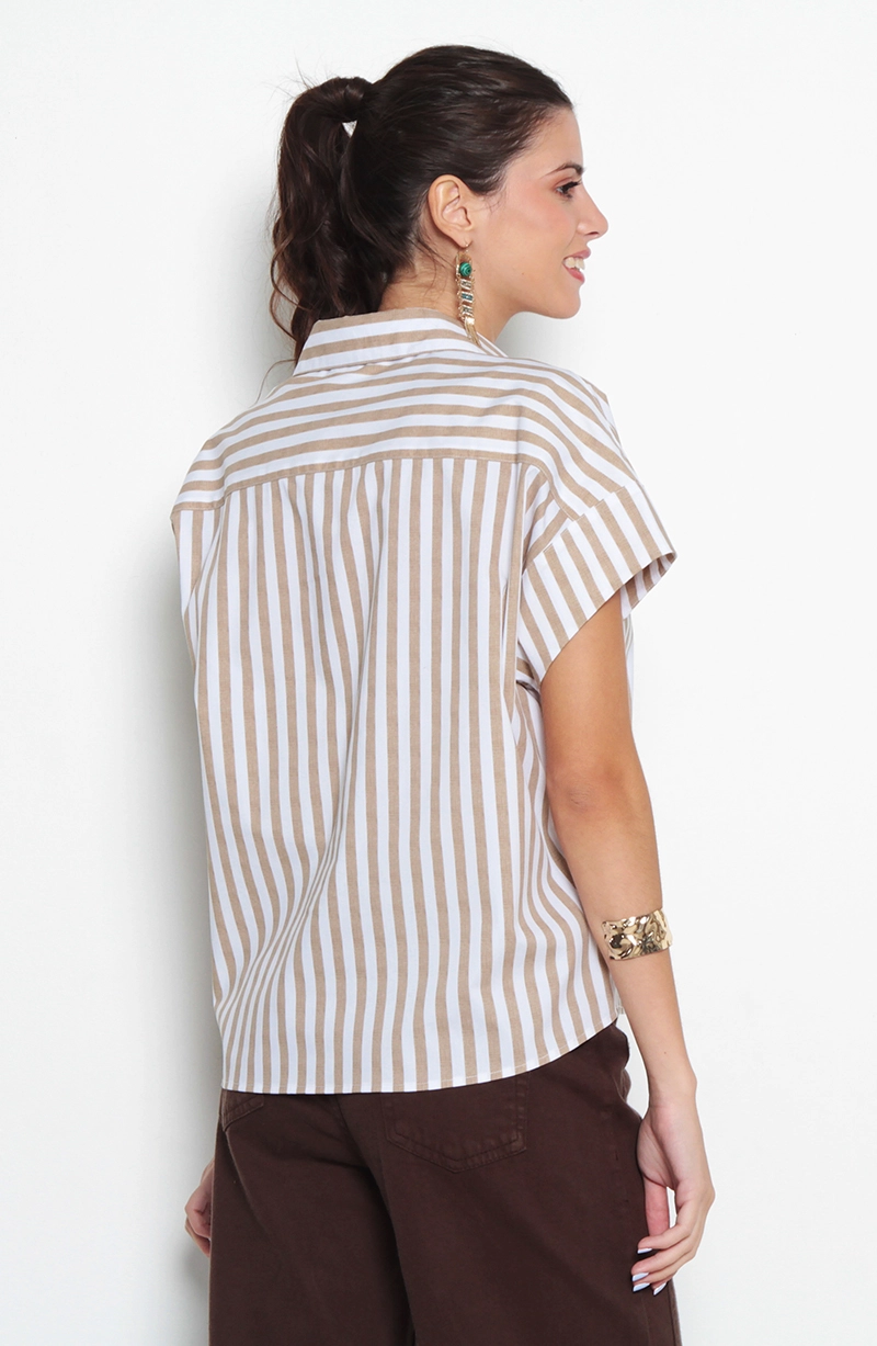BLUSA LISTADA MANGA CORTA ABOTONADA EN DELANTERO - 5