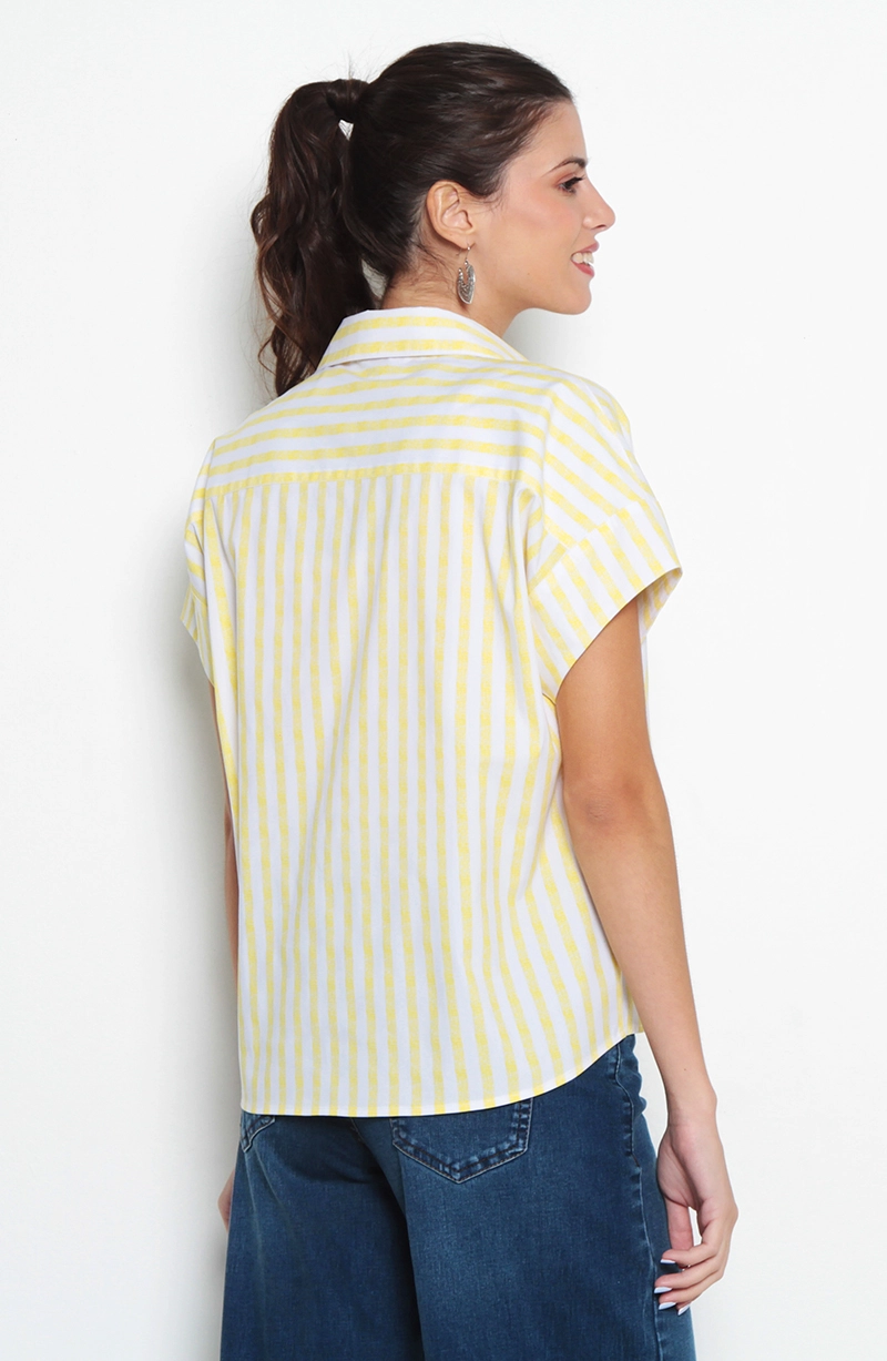 BLUSA LISTADA MANGA CORTA ABOTONADA EN DELANTERO - 5