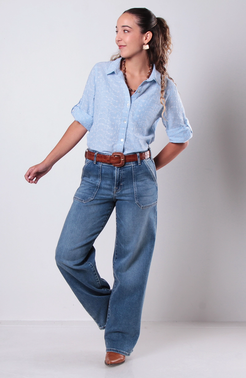 BLUSA MANGA 3/4 ABOTONADA EN DELANTERO CON BOLSILLO - 6