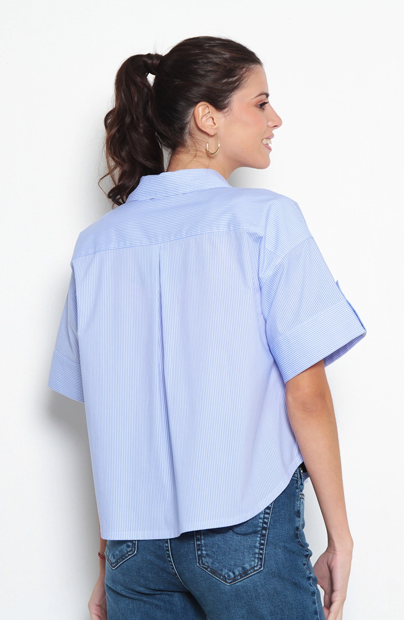 BLUSA MANGA CORTA LISTADA ABOTONADA EN DELANTERO - 5