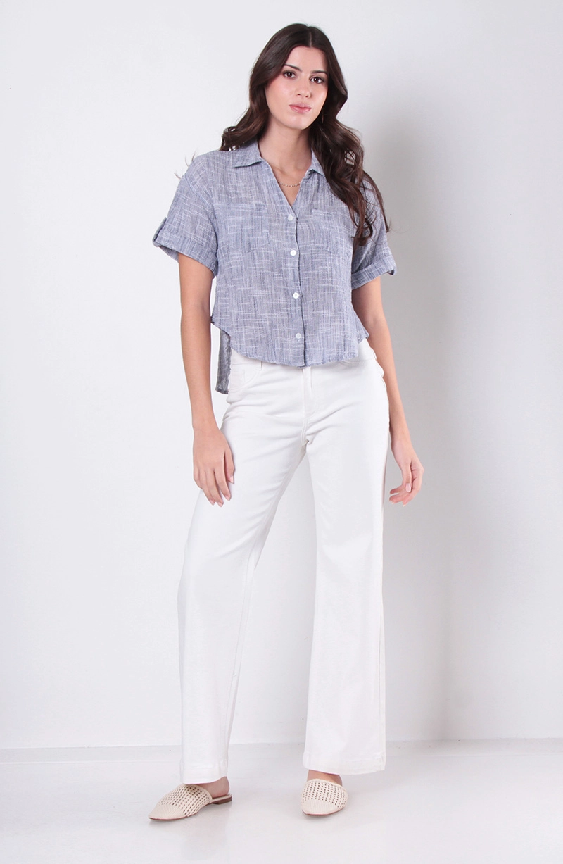 BLUSA MANGA CORTA ABOTONADA EN DELANTERO CON BOLSILLO - 4