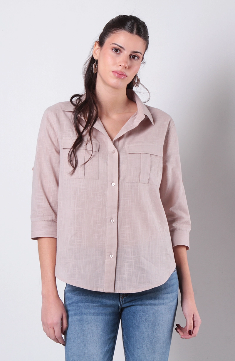 BLUSA MANGA 3/4 ABOTONADA EN EL DELANTERO Y BOLSILLOS - 1